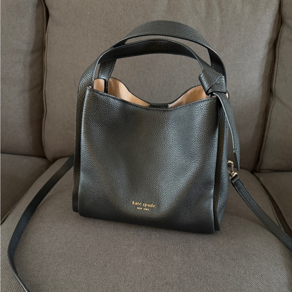 Kate Spade Knot Bow Pebbled Black Leather Handbag